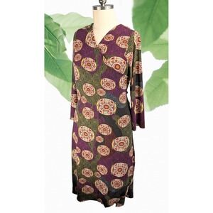 Ashley Stewart Plus Size 26/28 Faux Wrap Midi Dress Purple Medallion Print Boho